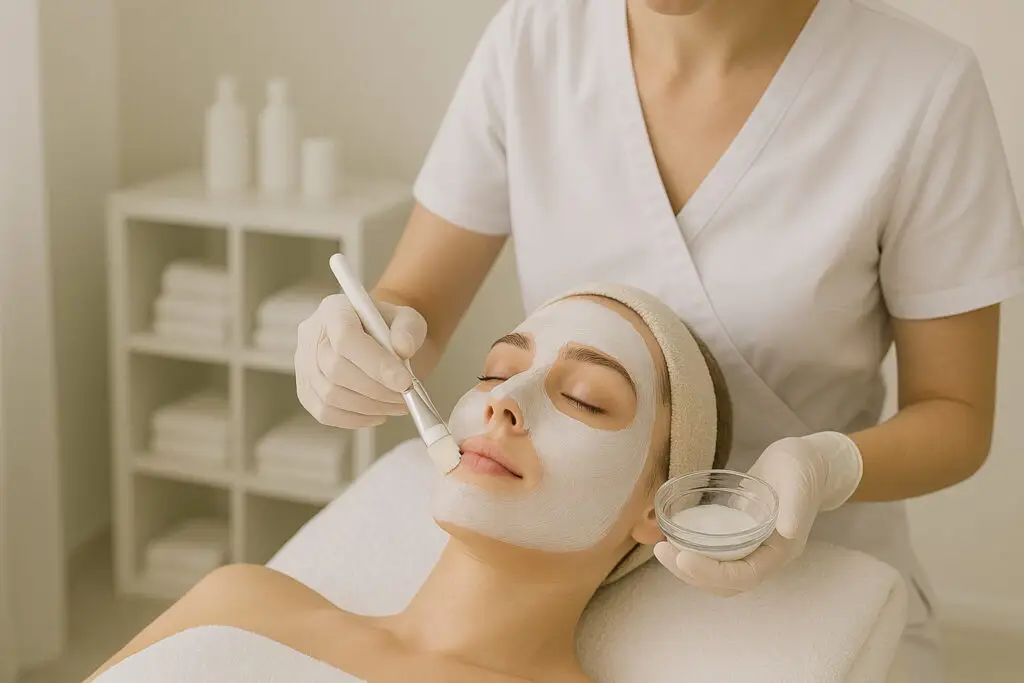Kosmetikerin bei der Gesichtspflege bei einer Kundin