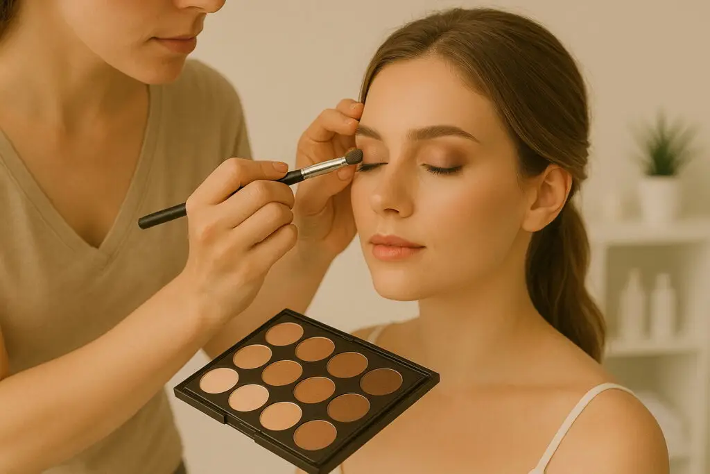 Kosmetikerin bei der Make-Up Arbeit bei einer Kundin